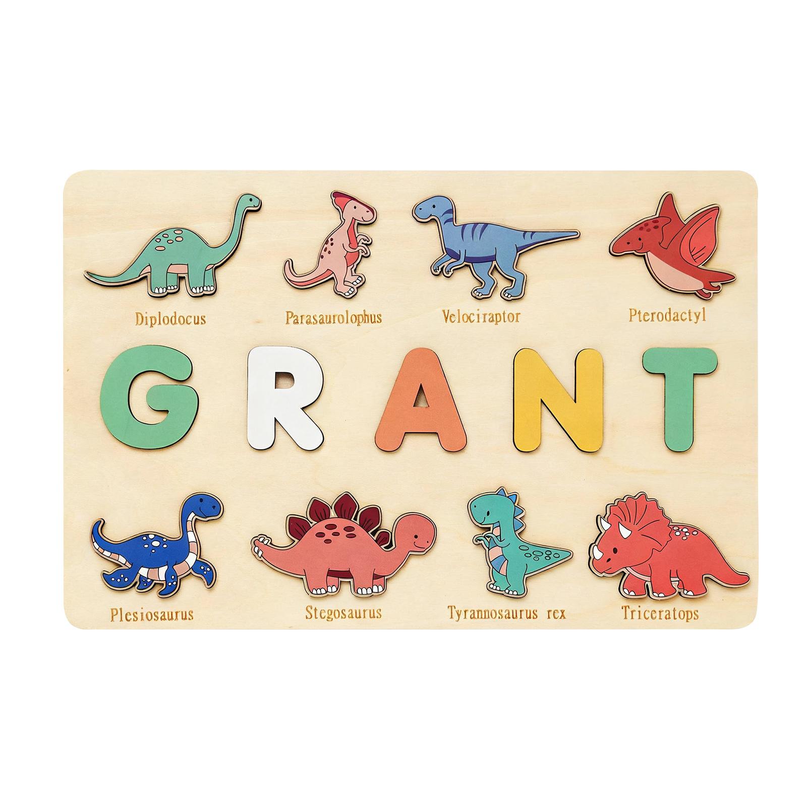 

Wooden Dinosaur Puzzle with Name Letters Educational Montessori Toy for Toddlers Preschool Learning Board Gift for Kids One Size