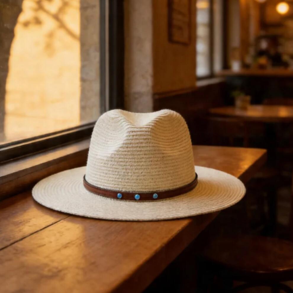 (One Size, Creamy White) Men Straw Panama Hat, Wide Brim Sun Hat Lightweight Summer Top Hat for Outdoor Beach