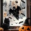 Living Room Wall Murals Halloween Static Sticker, with Witch/Ghost/Castle/Bat Horror Silhouette Patterns, Durable PVC Theme Home Decor Decals,
