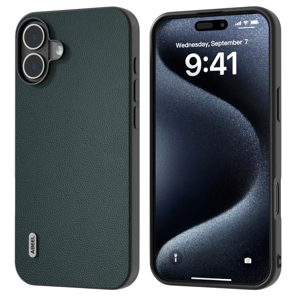 For iPhone 16 Plus Case Genuine Cow Leather Coated PC+TPU Phone Cover
