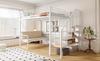 Bunk Bed (140 X 200) with Stable Metal Frame, Removable Upholstered Sofa, Storage Space and Safety Staircase. Suitable for Children and Adults White