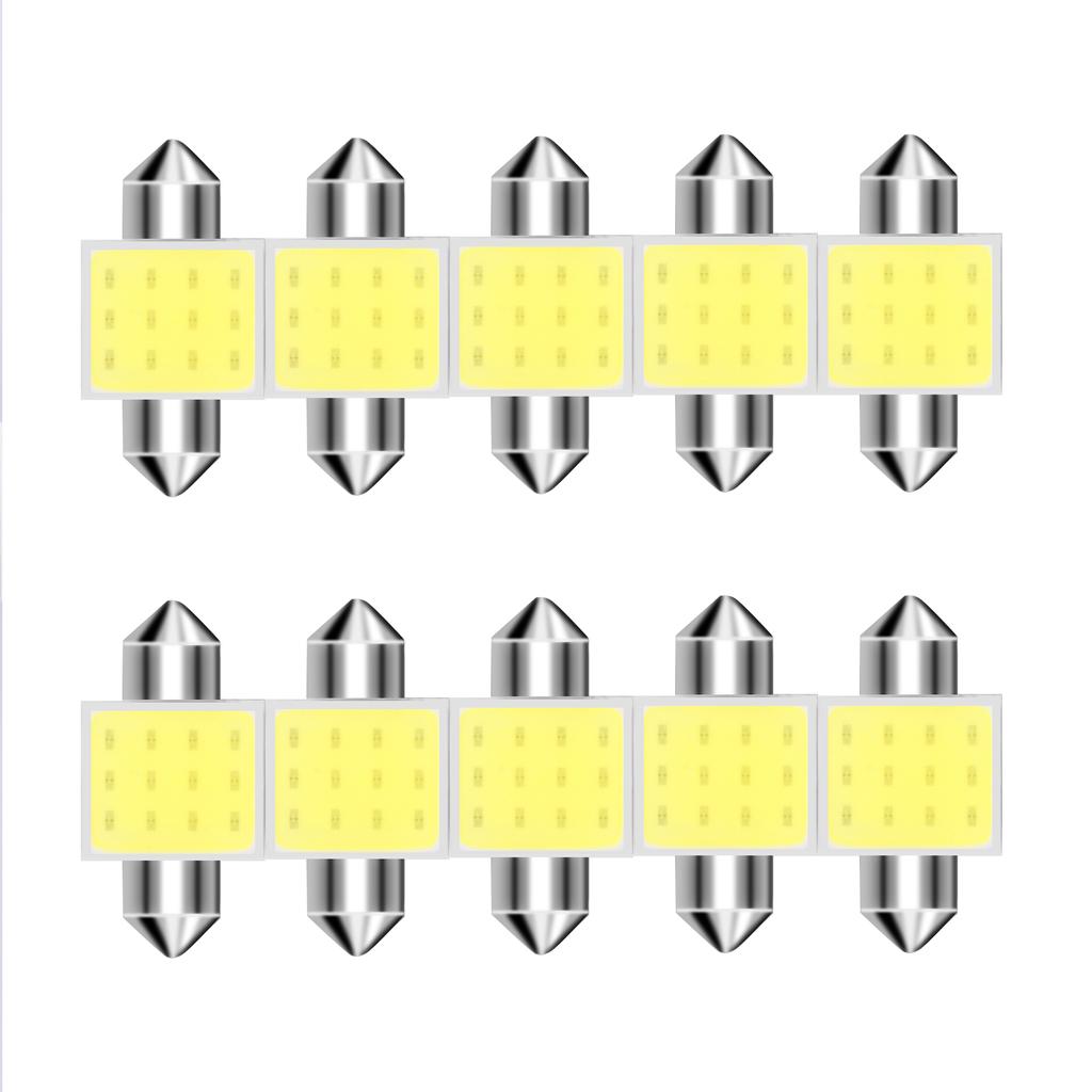 12V COB 6500K White Car Interior Dome Roof Reading Trunk 31/36/39/41mm 10Pcs C10W C5W LED Bulb Festoon  License Plate Lights