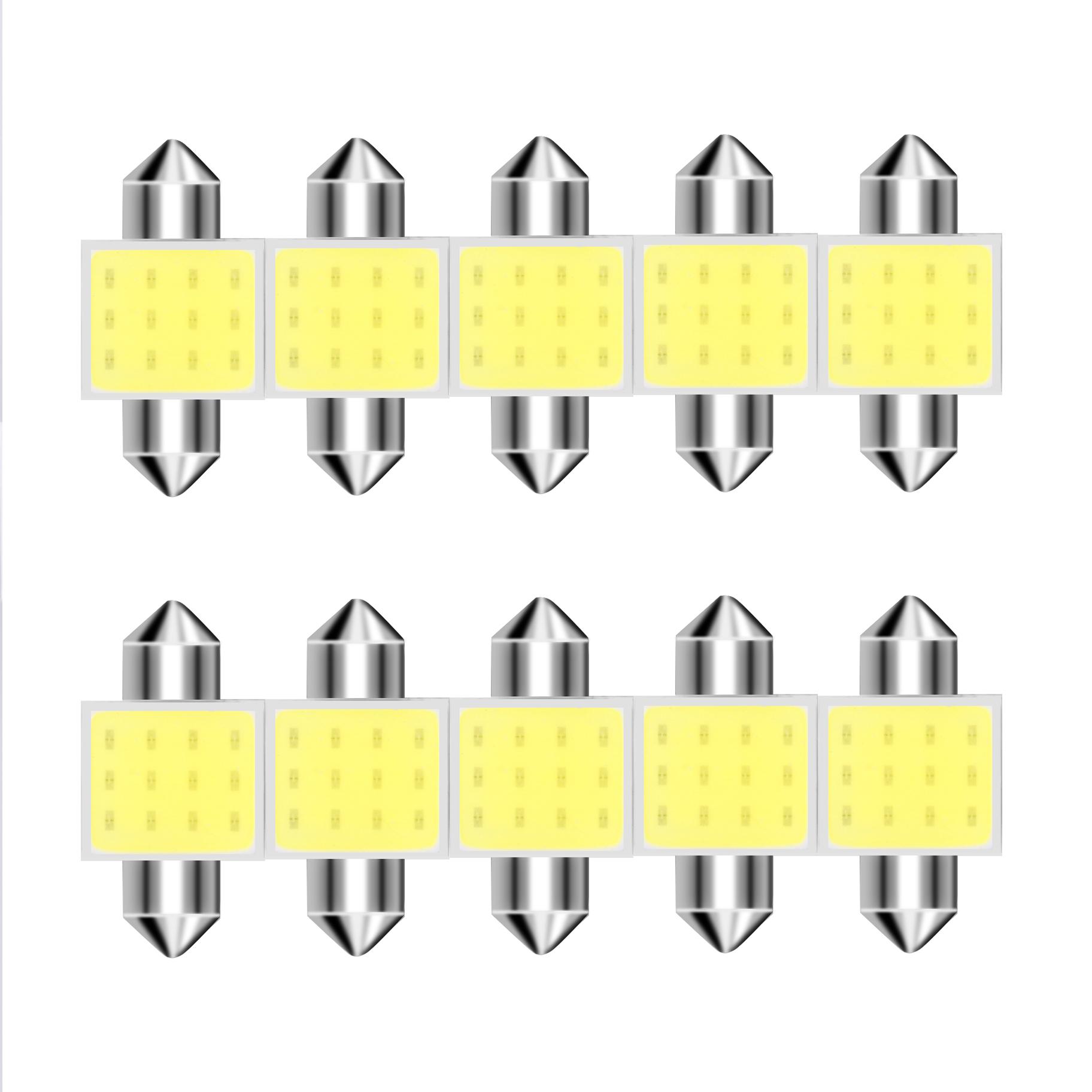 

31/36/39/41 мм 10 шт. C10W C5W светодиодная лампа Festoon 12 В COB 6500K белая для салона автомобиля, купола, крыши, багажника, подсветки номерного знака 6000K