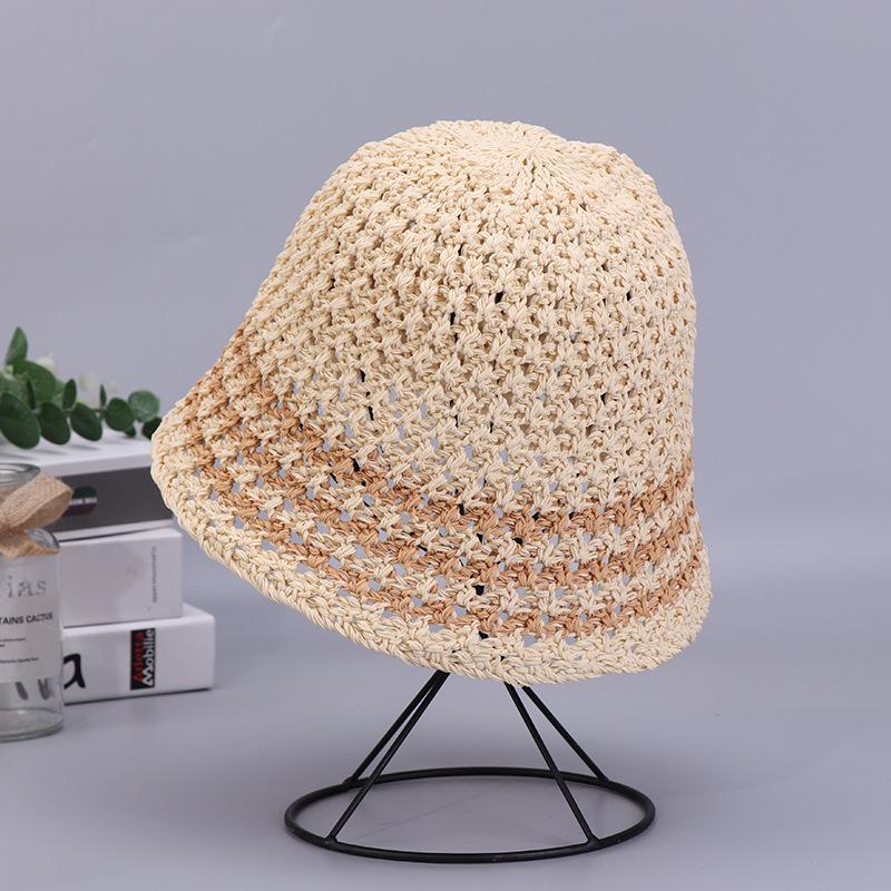 Women's Bucket Hat Summer Breathable Sun Shading Knitted Hat Outdoor Travel Basin Hat