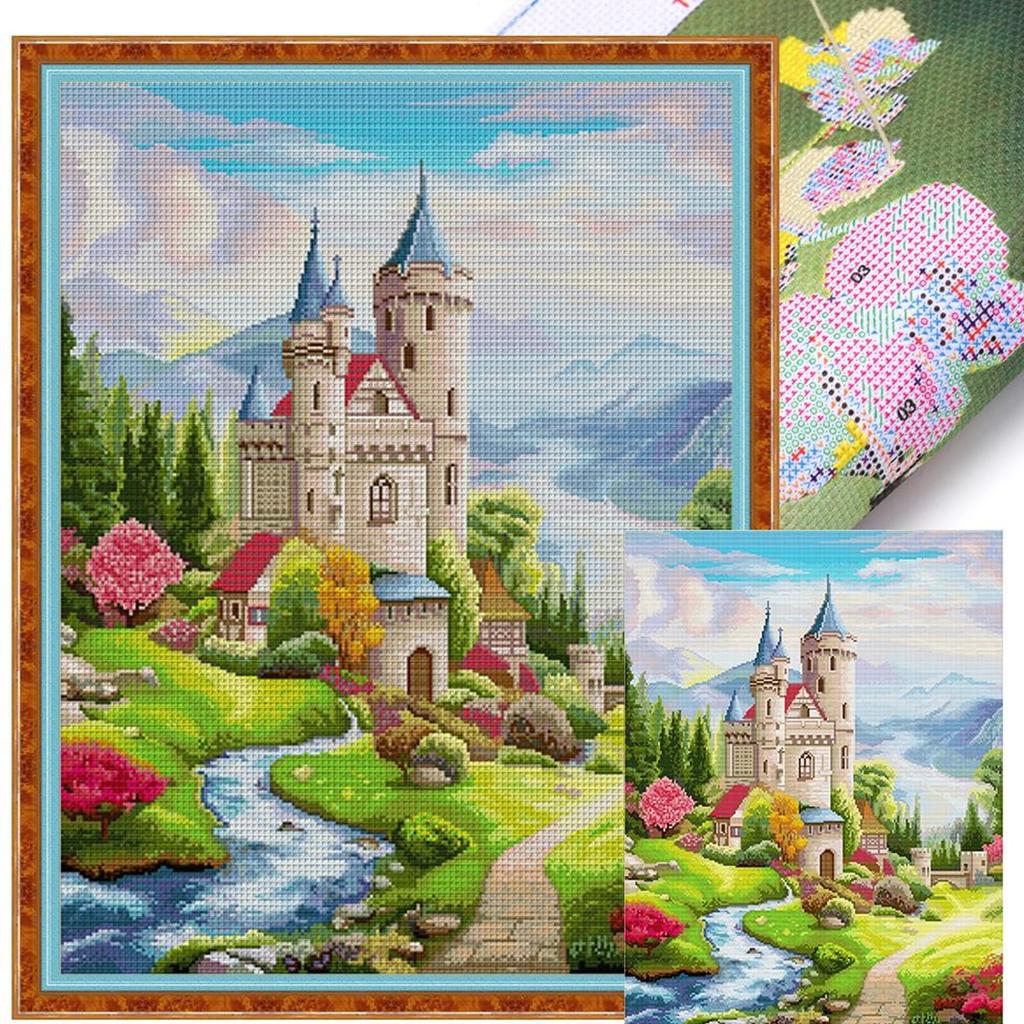 Scenery Printed Cross Stitch Kit DIY 14CT Egyptian Cotton Embroidery Craft Set