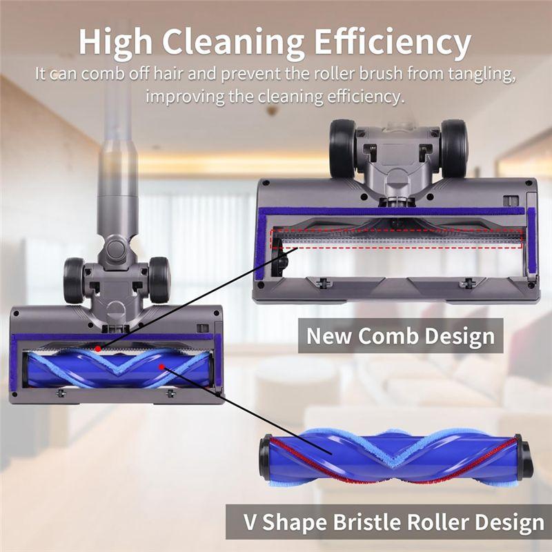 ABWR-For Dyson V7 V8 V10 V11 V15 Vacuum Hard Floor Attachment With LED Light V Shape Turbo Bristle Roller Brush Cleaner Head