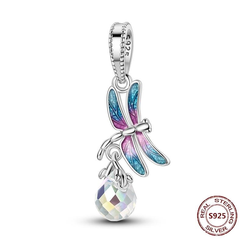 Butterfly Charm copper Authentic Pink Blue Zircon Fly Butterflies Safety Chain Clip Charm Bead Charms Compatible With Bracelets Do It Yourself Jewelle