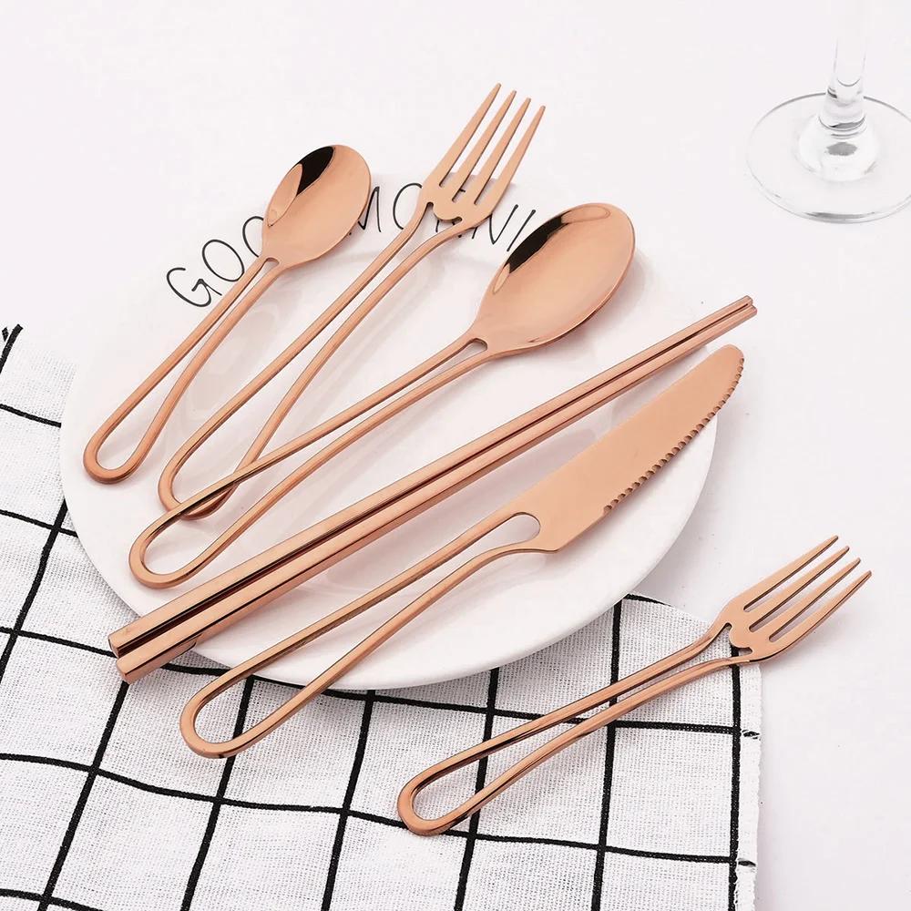 4Pcs Rose Gold Dinnerware Set Knife Fork Coffee Tea Spoon Cutlery Set Stainless Steel Tableware Western Home Kitchen Flatware