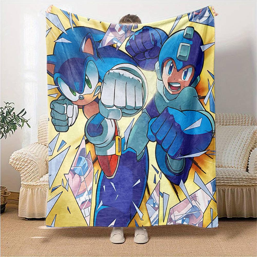 Sonic Mega Man Adventure Flannel Blanket Super Soft Warm Cozy Blanket For Sofa Bed Office Travel Allseason Home Decor Gift