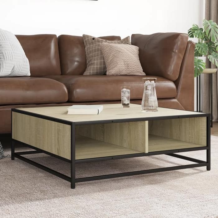 VidaXL Table basse chêne sonoma 80x80x30 cm bois d'ingénierie et métal, table d'appoint, table de salon, table latérale, 848770