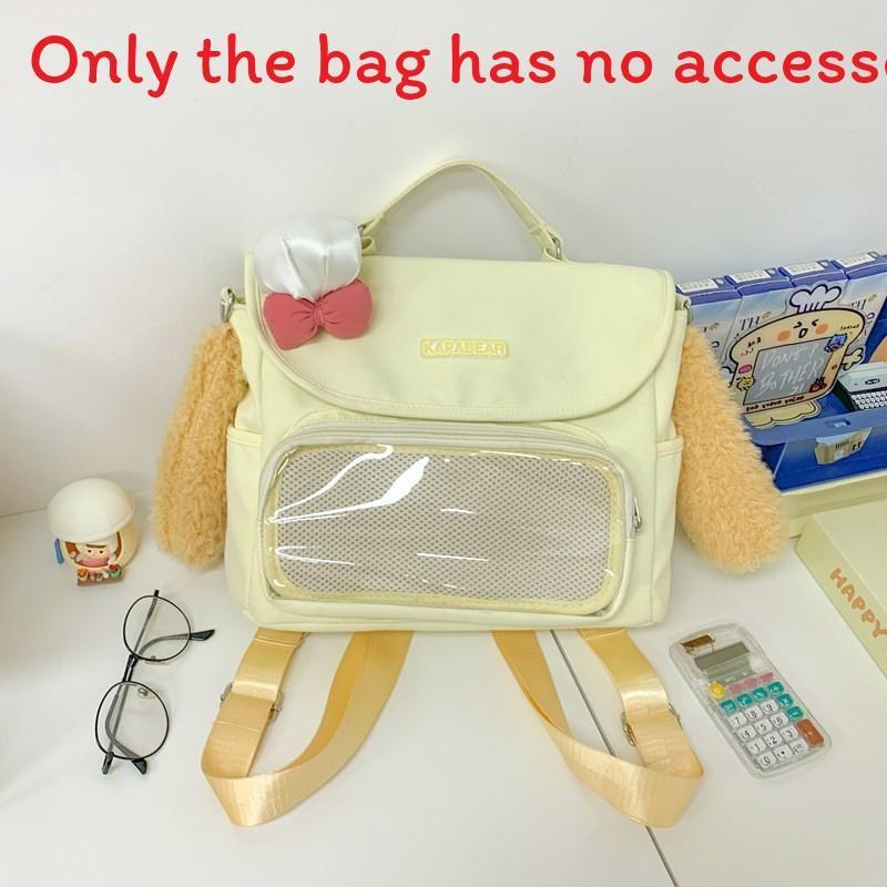 Cuter Ann Cookie Yellow Backpack With Plush Ears Large Capacity Pink Design Bow