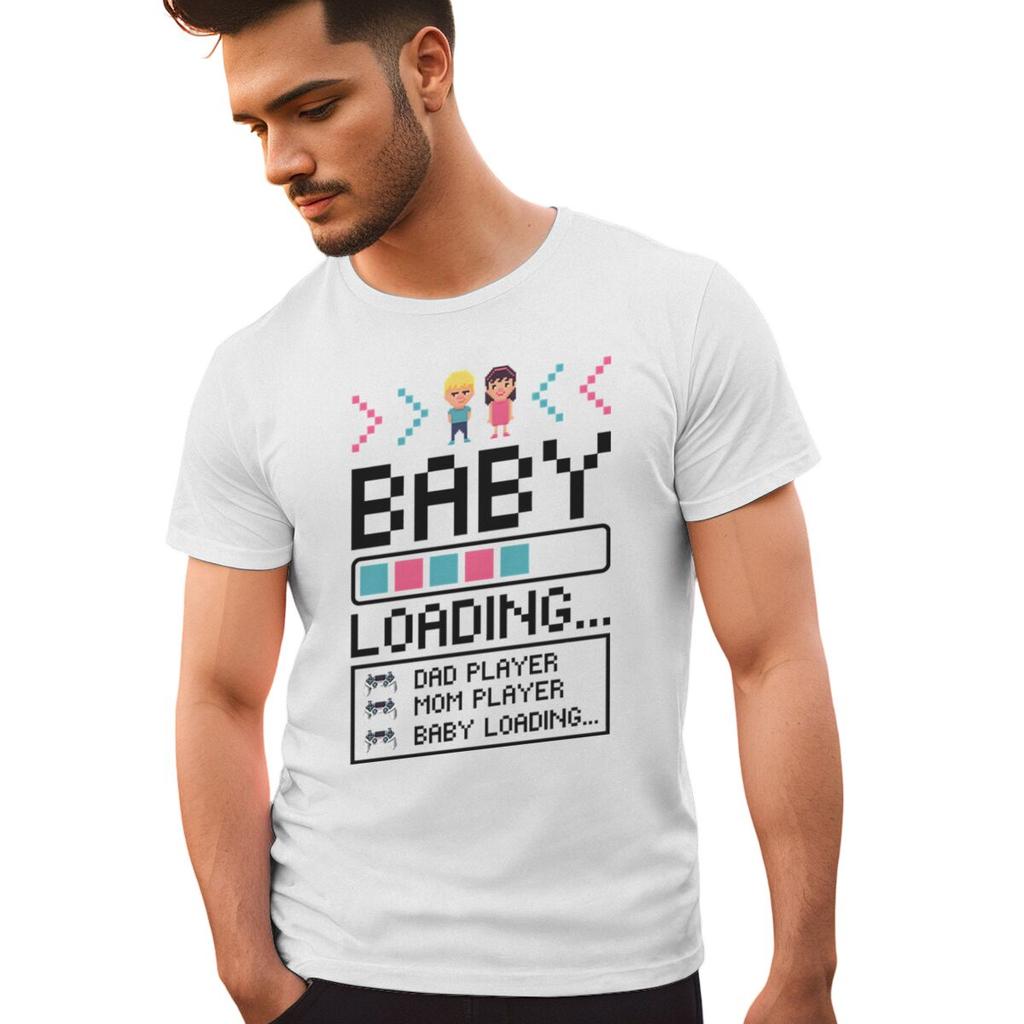 Baby Loading Print Couples T Shirt Vintage Gamers Papa Mama Tshirt Short Sleeve Crewneck Pregnancy Announcement Tshirt Gifts