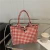 Large Capacity Plaid Canvas Tote Bag Women's Korean Version Versatile Casual Portable Shoulder Bag Light Fashion Armpit Bag