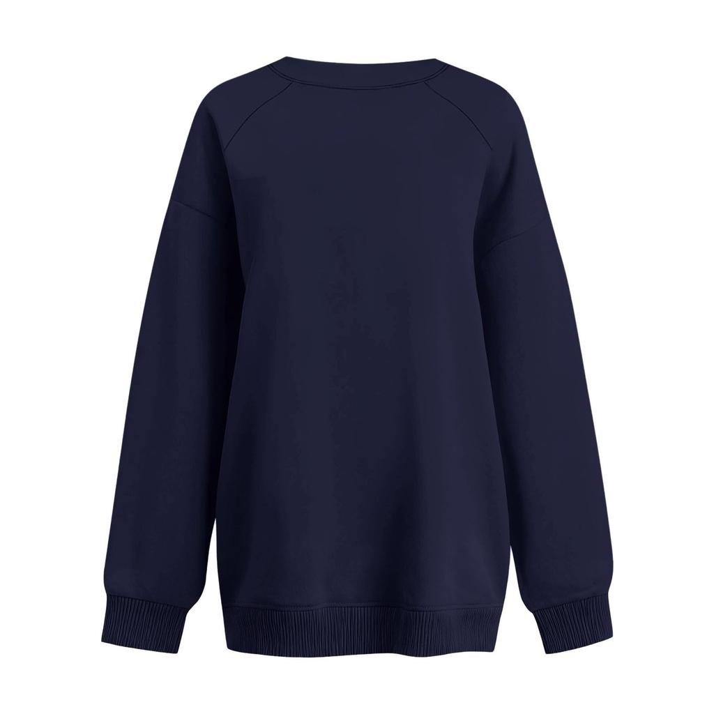 Women's Fashionable Solid Color V-neck Long Sleeved Sports Casual Pullover Sweatshirt Top