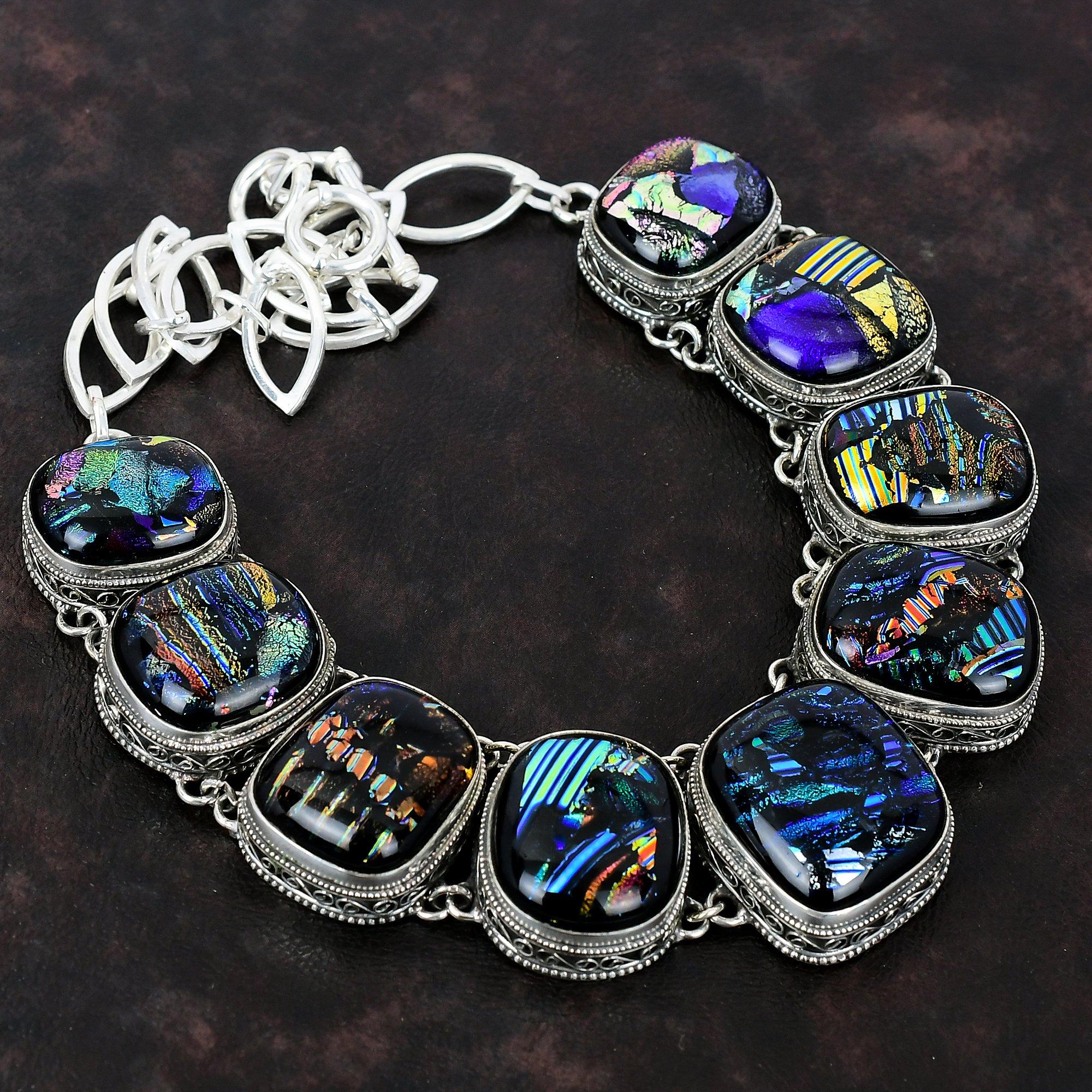 

Ожерелье из американского дихроичного стекла, ожерелье ручной работы с драгоценными камнями, ожерелье из стерлингового серебра 925 пробы, регулируемое ожерелье-цепочка, винтажные украшения для подарка Adjustable