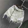 2023 Spring/Autumn White Raw Edge Irregular Denim Skirt with Anti-Exposure Holes and Pockets