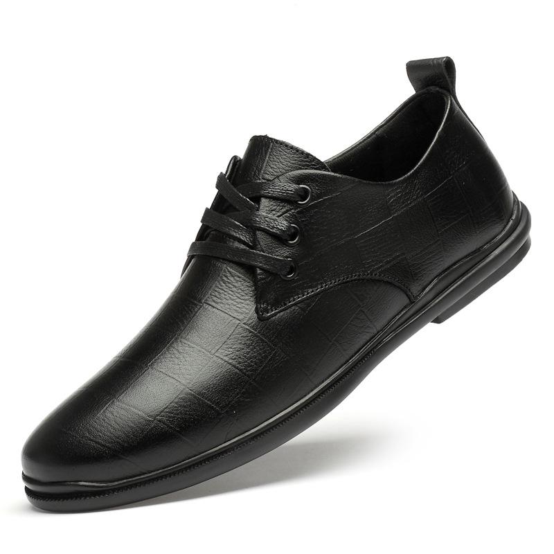 Men s Business Casual Leather Shoes: Spring/Summer Embossed Plaid Cowhide with Rubber Sole. 39 чёрный