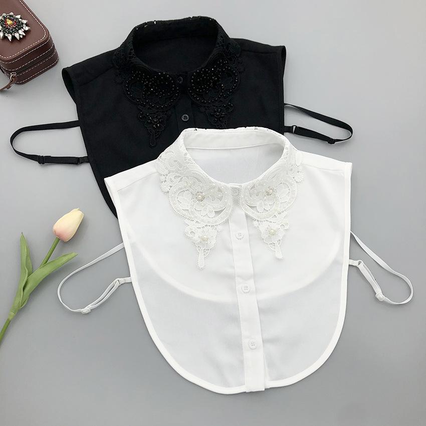 Women's Handmade Beads Fake Collar for Sweater Neckwear Decoration Ladies Half Shirt Detachable Fake Collar Decorative