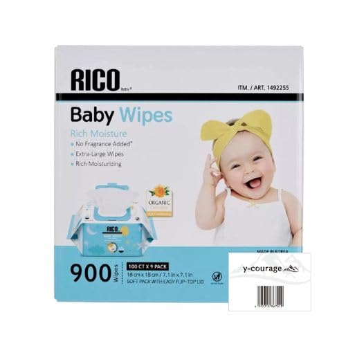 

Costco RICO Baby Wipes, Large Capacity Case of 900 Wipes (100 x 9 Packets) (1) (y-courage Trademark Registered)
