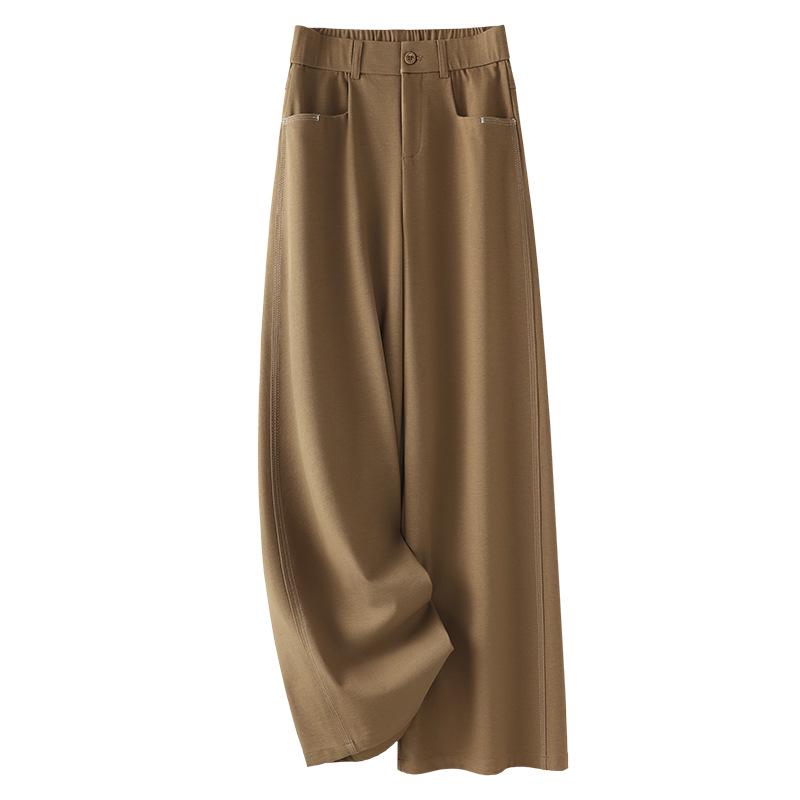 

Темно-синие брюки с высокой талией и широкими штанинами для женщин - 2025 Весенние стройнящие повседневные костюмные брюки XL кофейный