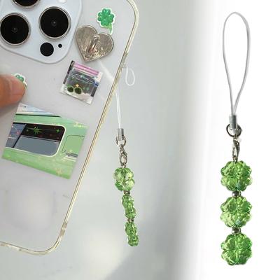Handgefertigte Perlen-Handykette Kristall Vierblättrige Kleeblätter Handy-Anhänger Bunter Schlüsselanhänger Anhänger Taschenzubehör für Tasche Schlüssel