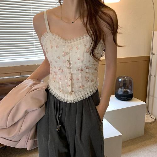 Pure Desire Wind Floral Lace Vest Suspender Women's Summer Design Sense, Thin Inside and Beautiful Back, Tube Top Outside