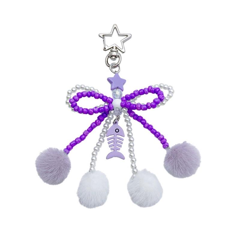 Bowknot Plush Ball Hanging Pendant Portable Y2K Hanging Lanyard Sweet Cool Phone Strap Bag Decoration for Girls Women