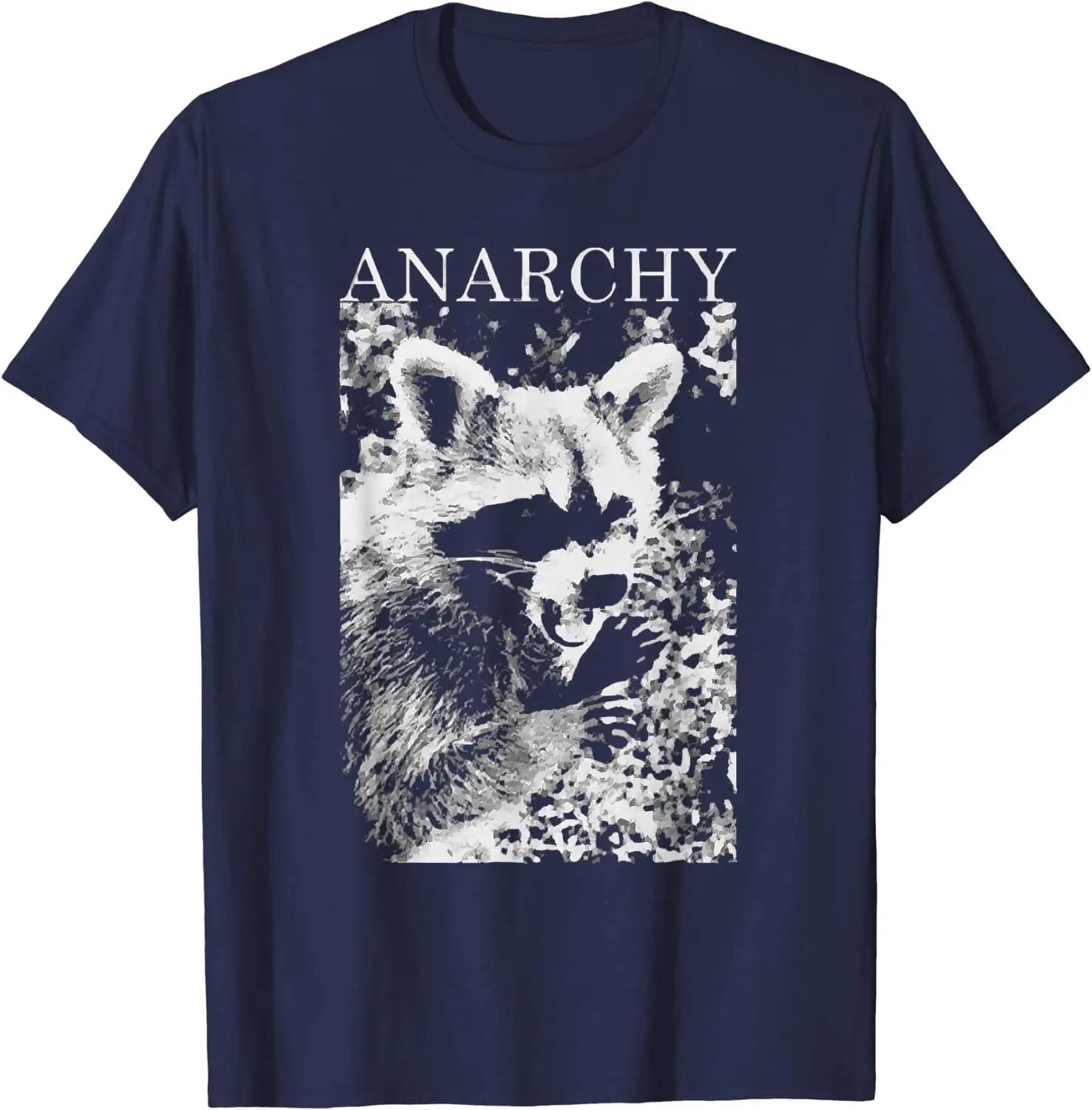 

Футболка ANARCHY RACCOON FUNNY Мужские футболки Винтажные футболки Графические футболки Футболки большого размера Повседневные хлопковые футболки на все времена 4XL