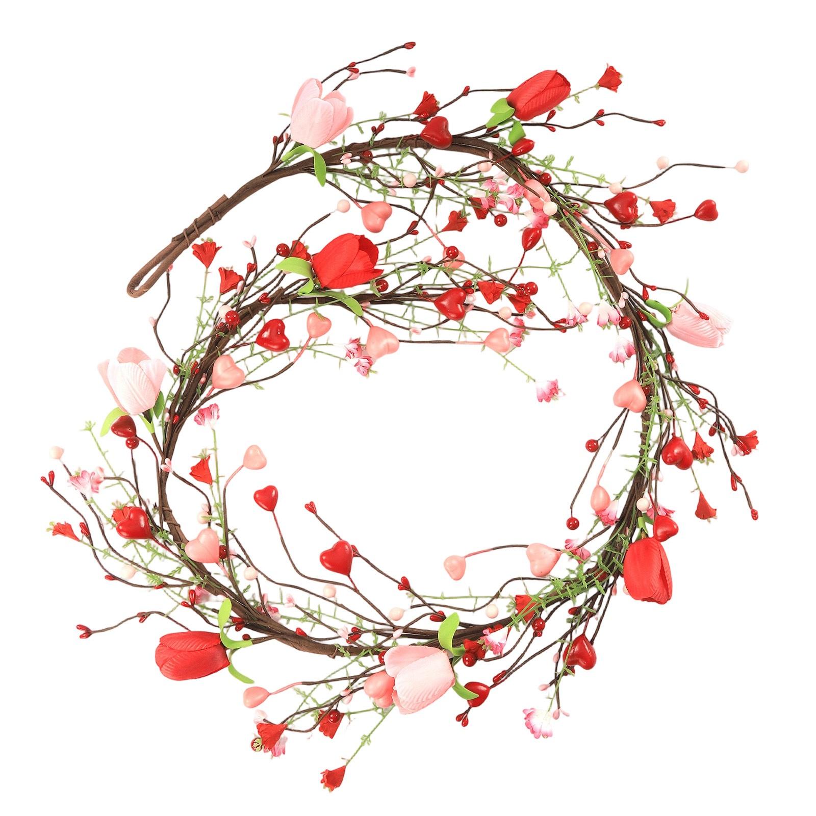 

Artificial Flower Garland with Heart and Bud Accents Decorative Vine for Home Wedding Party Wall Door Window Decor One Size