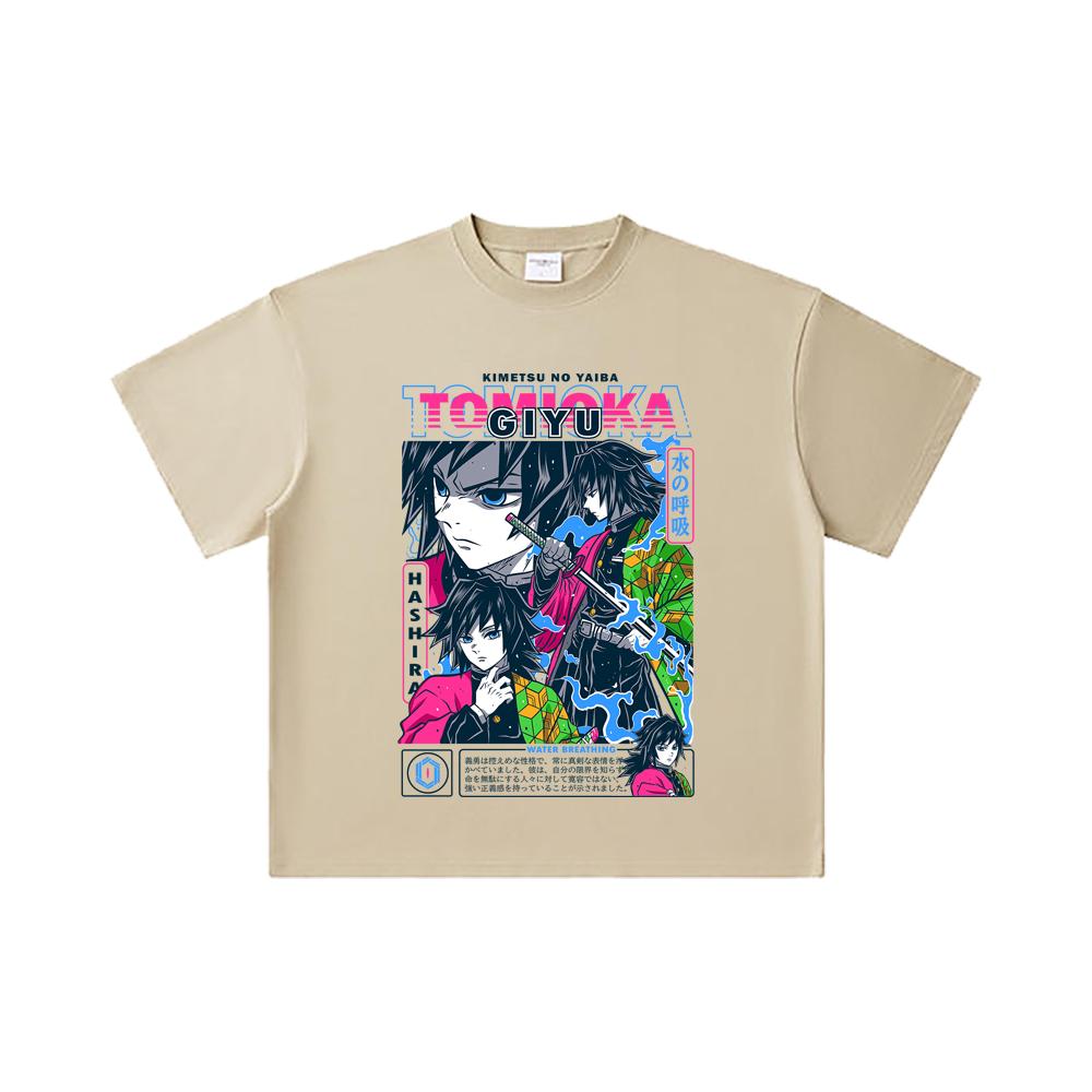 260 GSM Double Yarn 32 Count 100% Cotton Demon Slayer V10 Tomioka Print Unisex Heavy Cotton T Shirt