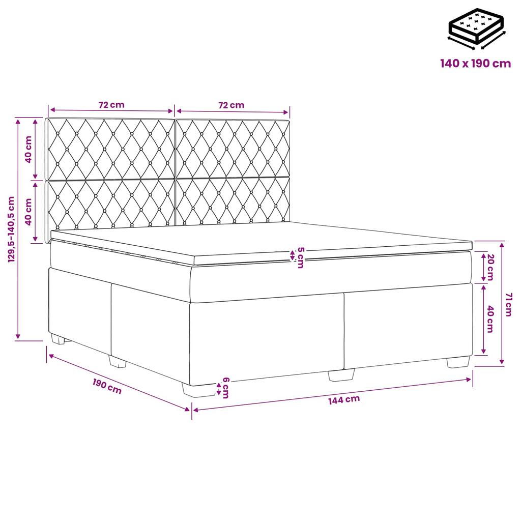 Box Spring Bed with Mattress Black 140 X 190 Cm Velvet