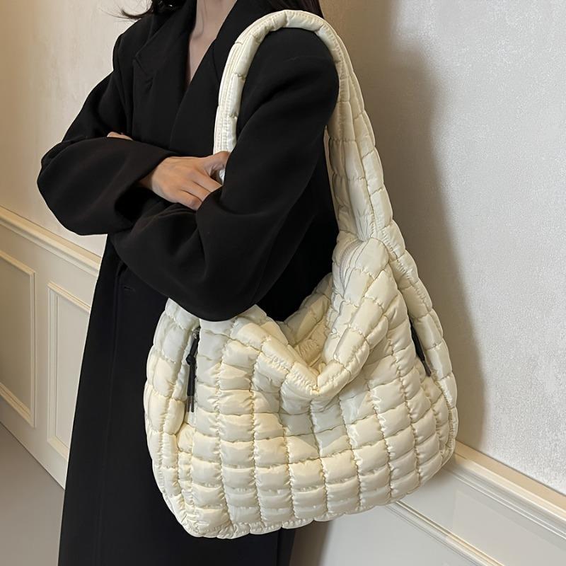 Large Capacity Quilted Shoulder Bags for Women Solid Color Winter Fashion Padded Quilted Hobo Bags