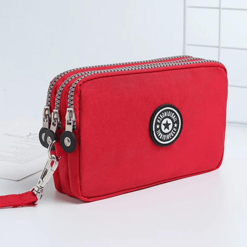 New Washed Denim Women's Three Zipper Coin Purse,Makeup Bag,Phone Bag,Hand-Held Portable Bag