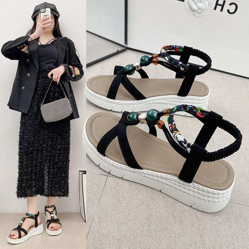 Fashion Summer Shoes for Women Sandals Slip-on Women Wedge Bohemia Casual Platform Sandals Female Peep Toe Outdoor Beach Shoes Size 42