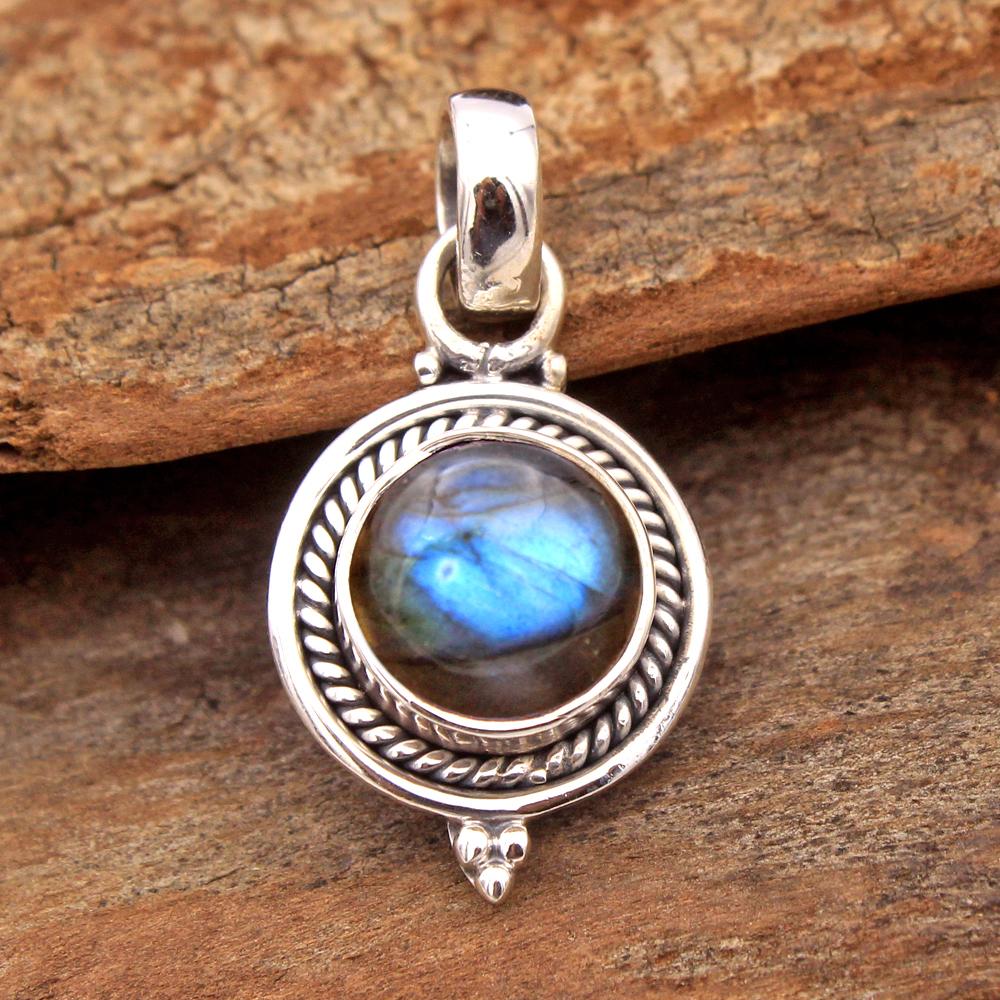 Labradorit Mondstein Handgefertigter Anhänger, Silberschmuck, 925 Sterling Silber, Damen Anhänger