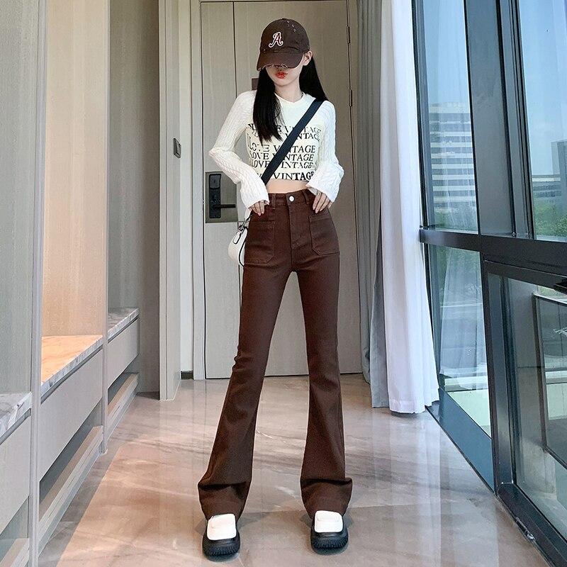 Autumn Winter New Harajuku Loose Warm High Waist Trousers Jean Pants Women Thicken Bell-Bottoms Velvet Vintage Slim Denim Pants