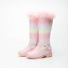 2025 New Autumn Winter Girls Rainbow Princess Fashion Children Pink Boots Knee Length Boots Plush Fur Girls Shoes