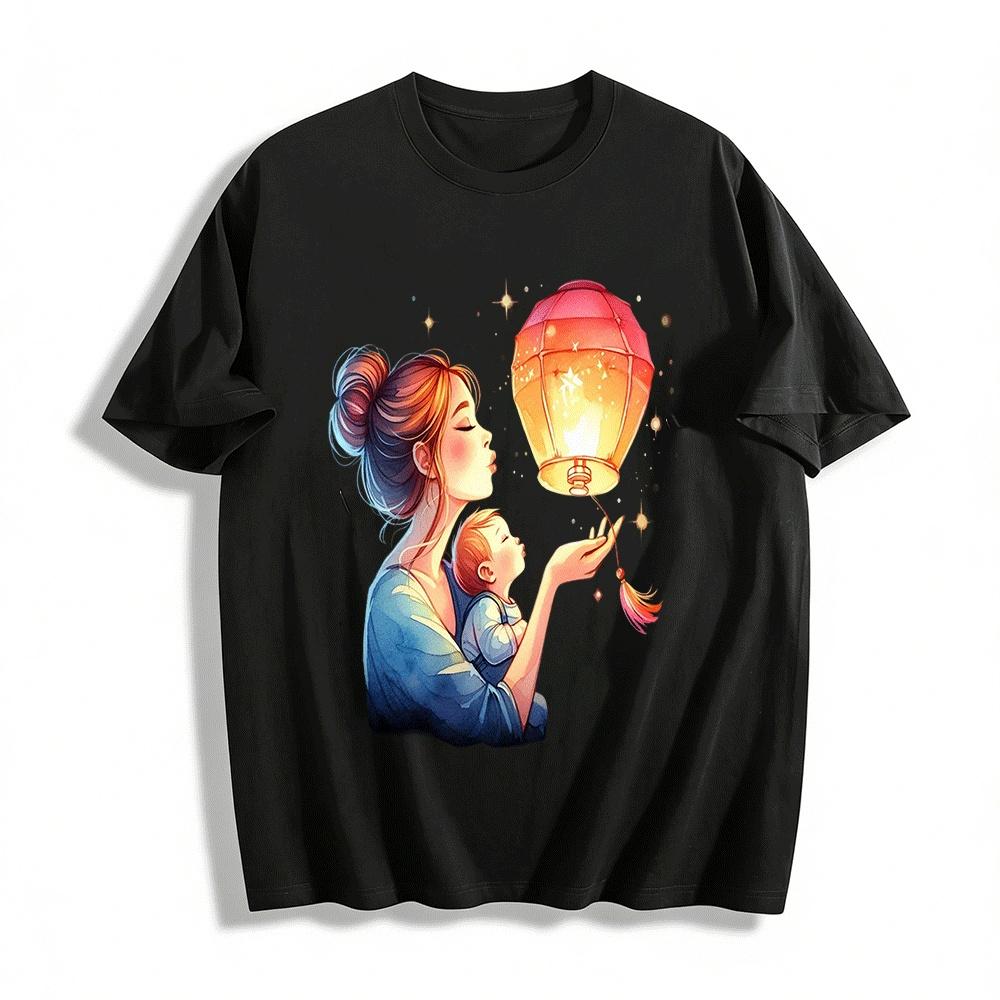 Mother And Baby Lantern Print Casual Knit Top Family Matching Wear Pure cotton T-shirt XXS