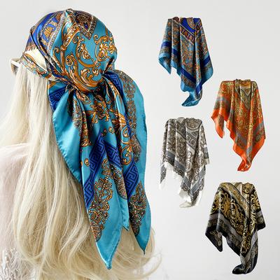 Seidenschal für Damen Großer quadratischer Schal Neu bedruckt Retro Kopftuch Nahöstlicher Satinschal