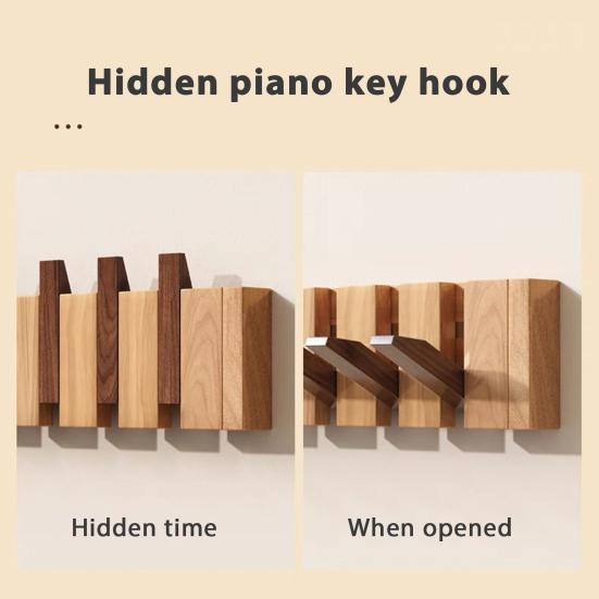 Yousheng Piano Style Coat Hook Wall-Mounted Wooden Clothes Hook Rustic Towel Hanger with Multiple Hooks for Coats Hats Scarves Keys Entryway Hallway