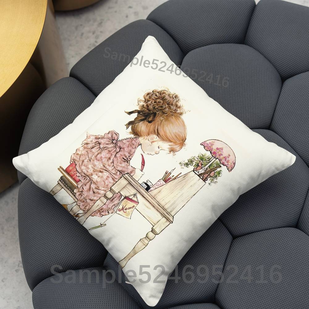 SSarah Kay Cute Square Cushion Pillow Case Sofa BedroomLiving Room Backrest Multiple Sizes Washable Covers