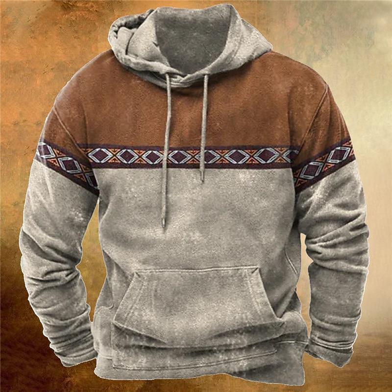 Men's Graphic Tribal Cowboy Hoodie Hoodies Sweatshirt Daily Ethnic Casual Vintage Retro Long Sleeve Hooded Vacation Sports