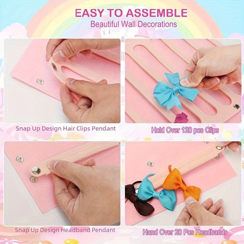 Pink Hanging Jewelry & Hair Accessory Organizer Bag - Felt Wall-Mounted Storage with Multiple Compartments for Headbands, Ribbons, and More