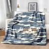ThreeColor Cat Surrounded by Blue Fish Cartoon Illustration Print Flannel Blanket | Soft and Warm, Suitable for Sofa, Bed, and Camping, Machine Washab