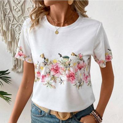 Mode Frauen Schöne Blume Kranz Print T Shirt Lustige Casual Oansatz Kurzen Ärmeln T-shirt Sommer Weibliche T-shirt