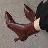 New High-heeled Large-size Women's Boots, Rear Zipper, Beef Tendon Soft Sole, Comfortable Rear Zipper, Solid Color Versatile Stiletto Mid-heel Boots