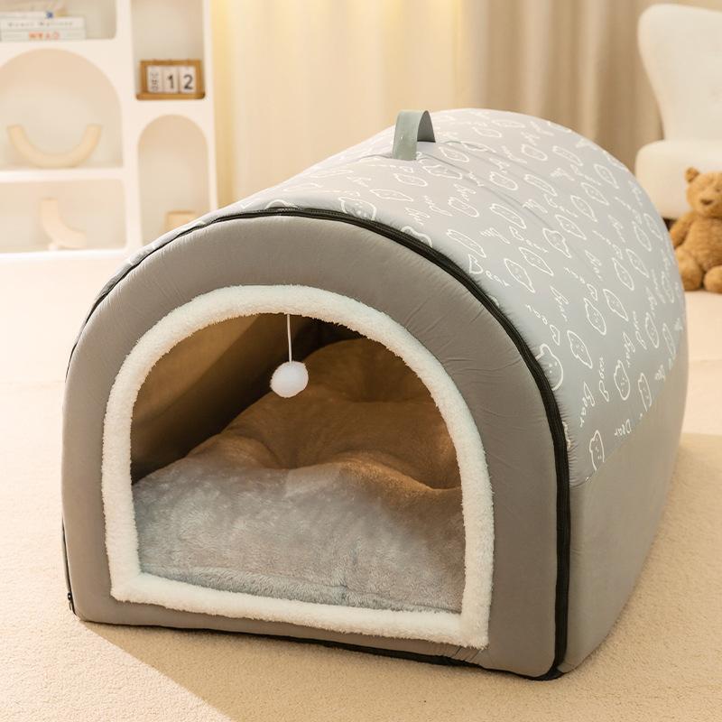 New Cotton Winter Thickened Curved Tent Large Space Cat & Dog Movable Luxury Carton Kennel Bed