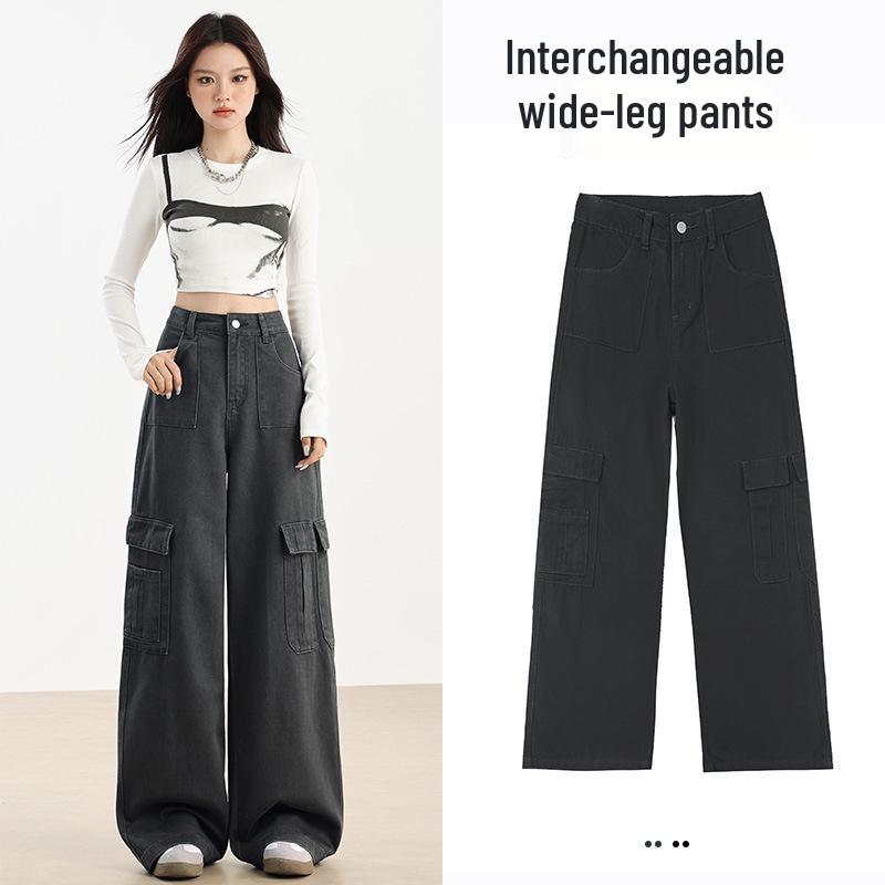 Women's High-Waist Fleece-Lined Wide-Leg Jeans, Retro Workwear Style for Autumn/Winter 2024