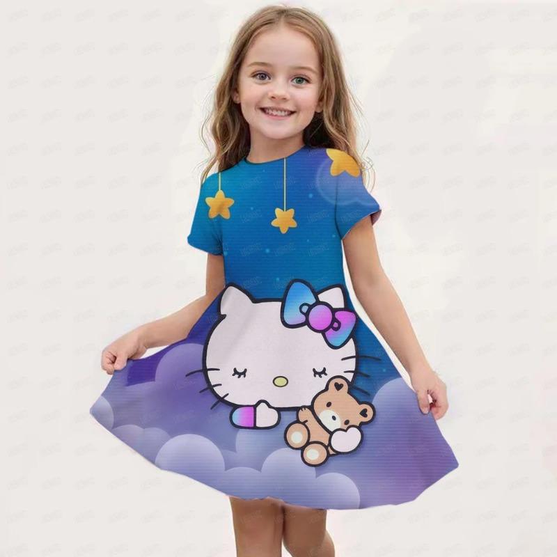 Summer New Children's Clothing Hello Kitty Printed Sleeveless Dress For 3-14 Year Old Girls Casual Breathable Princess Dress