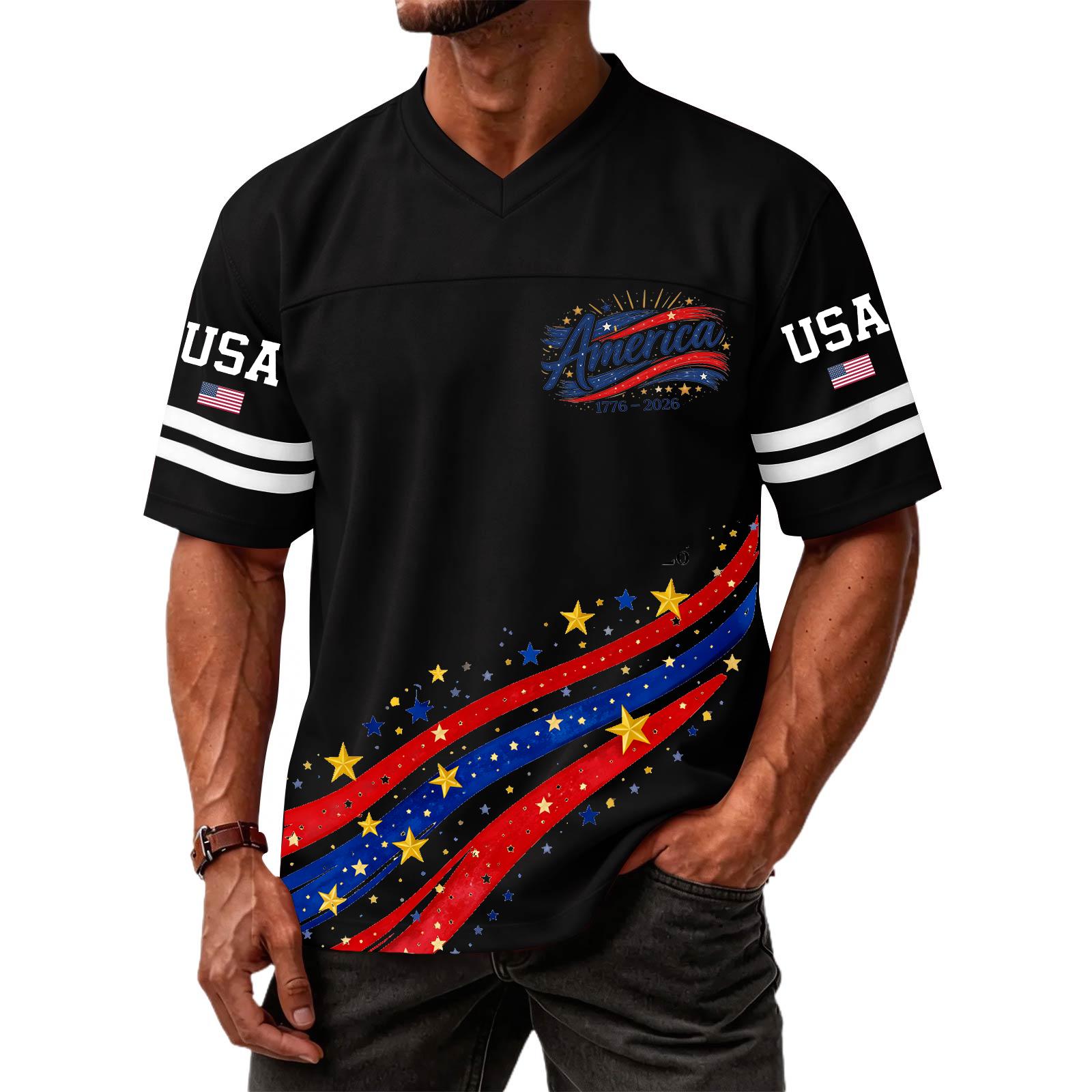 

Men s Casual Fashion V-Neck Independence Day Print Short Sleeve Sports T-Shirt Top L чёрный